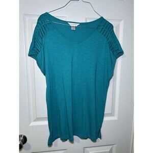 Christopher & Banks Women’s Braided Short Sleeve Shirt Teal Size Medium